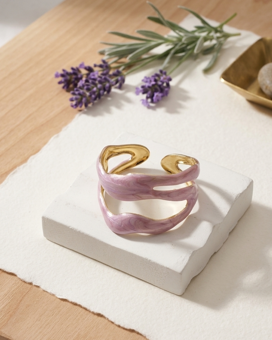 Rose Pink Enamel Statement Cuff Bangle