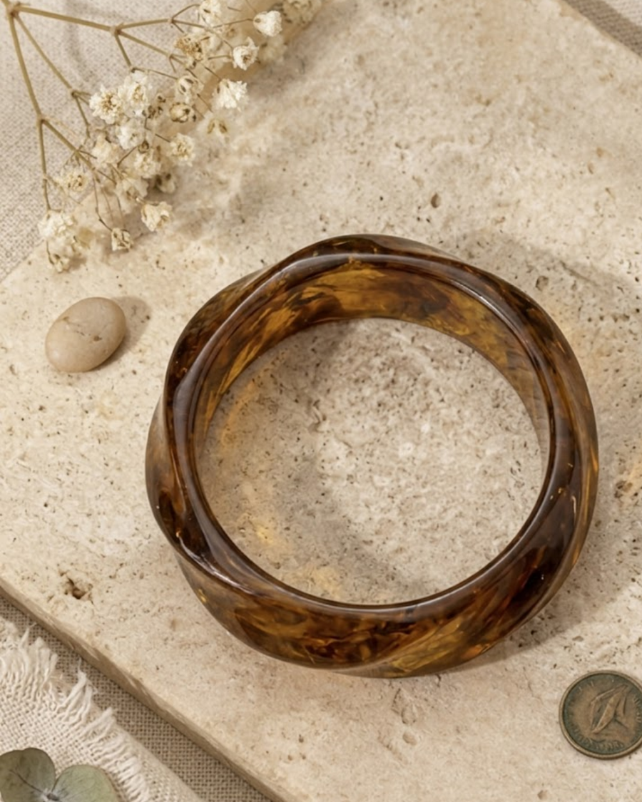 Vintage Block Resin Bangle-Coffee