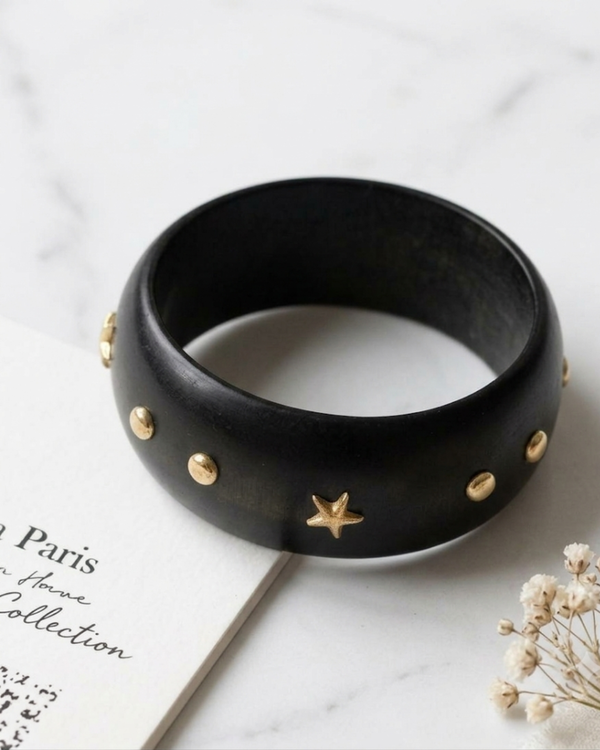Statement Wooden Bangle - Black