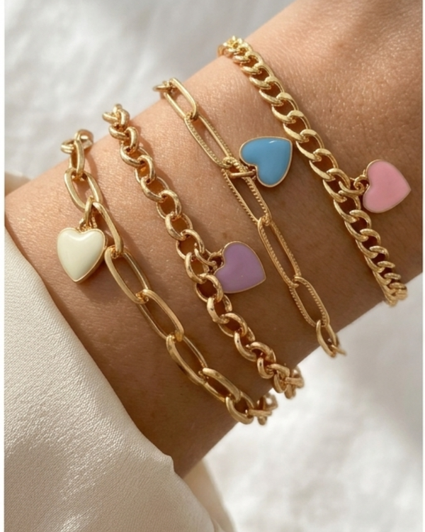 Tinted Hearts- Set of 4 Bracelets