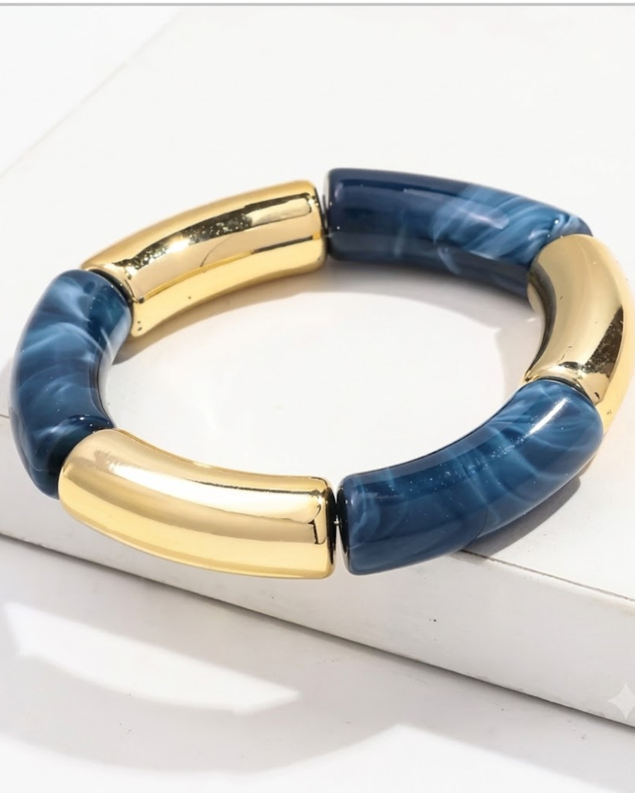 Thick Blue Gold Acrylic Bangle
