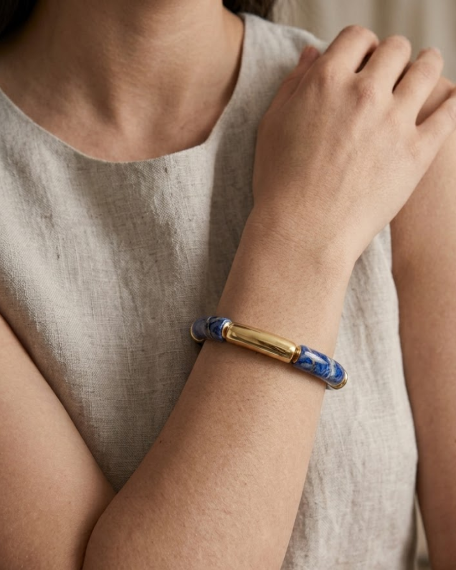 Thick Blue Gold Acrylic Bangle
