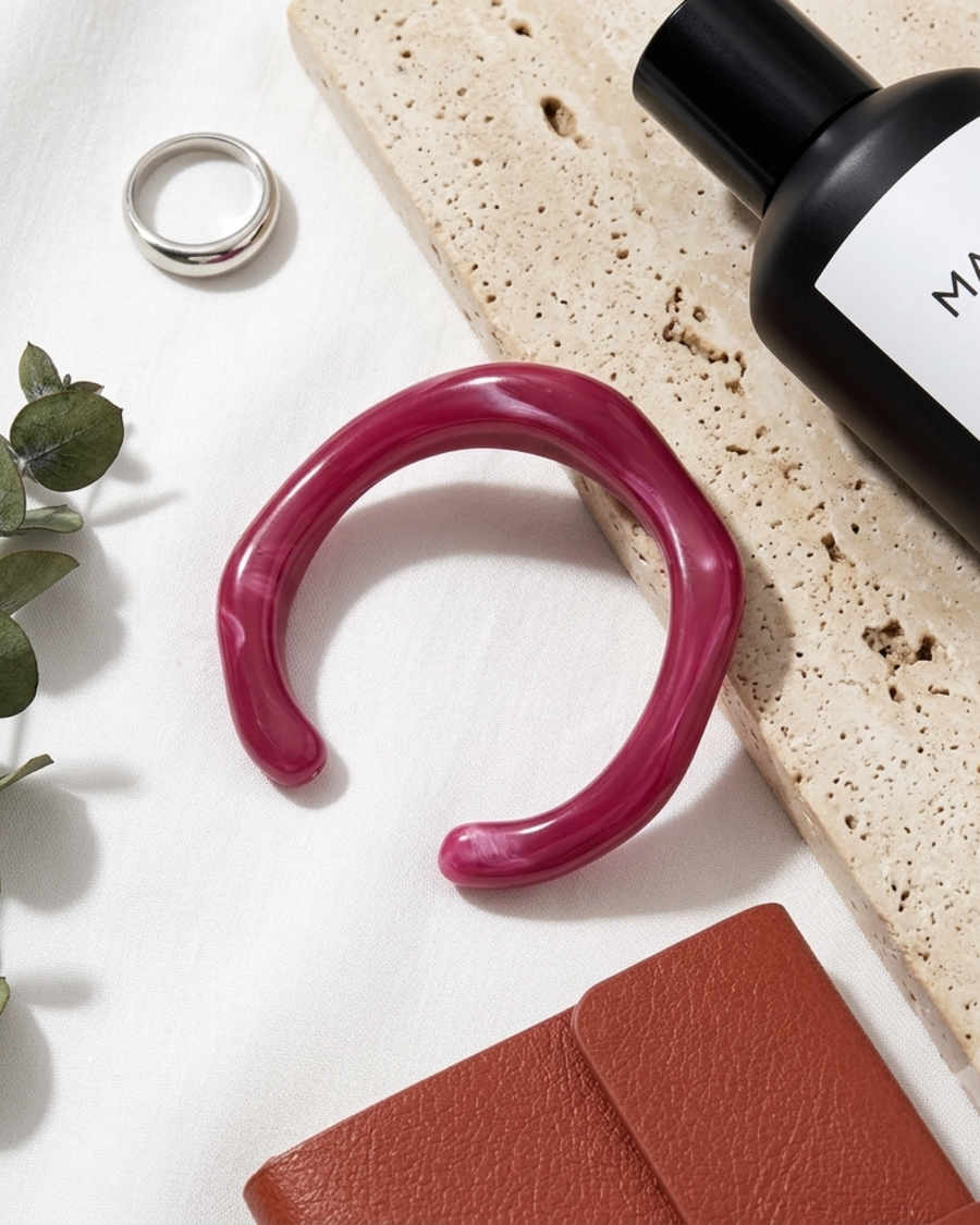 Asymmetrical Wavy Red Resin Bangle