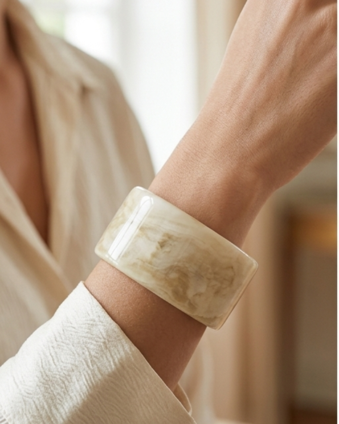 Wide Brimmed Resin Bangle- White