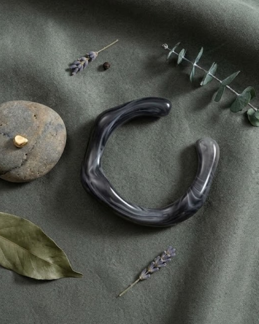 Asymmetrical Wavy Grey Resin Bangle
