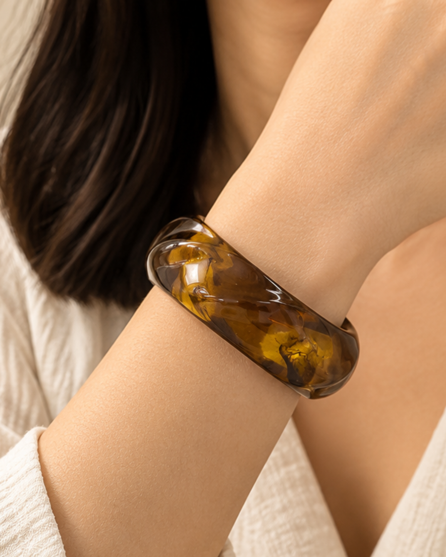 Vintage Block Resin Bangle-Coffee