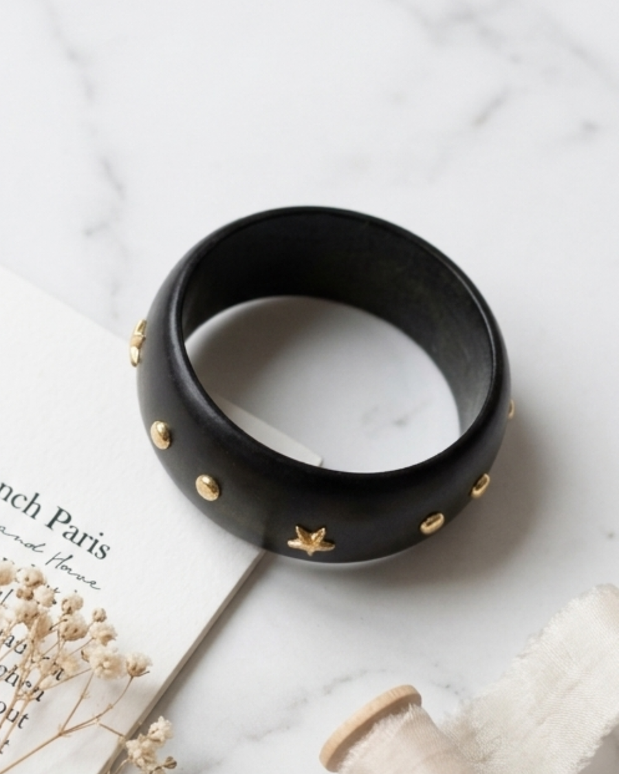 Statement Wooden Bangle - Black