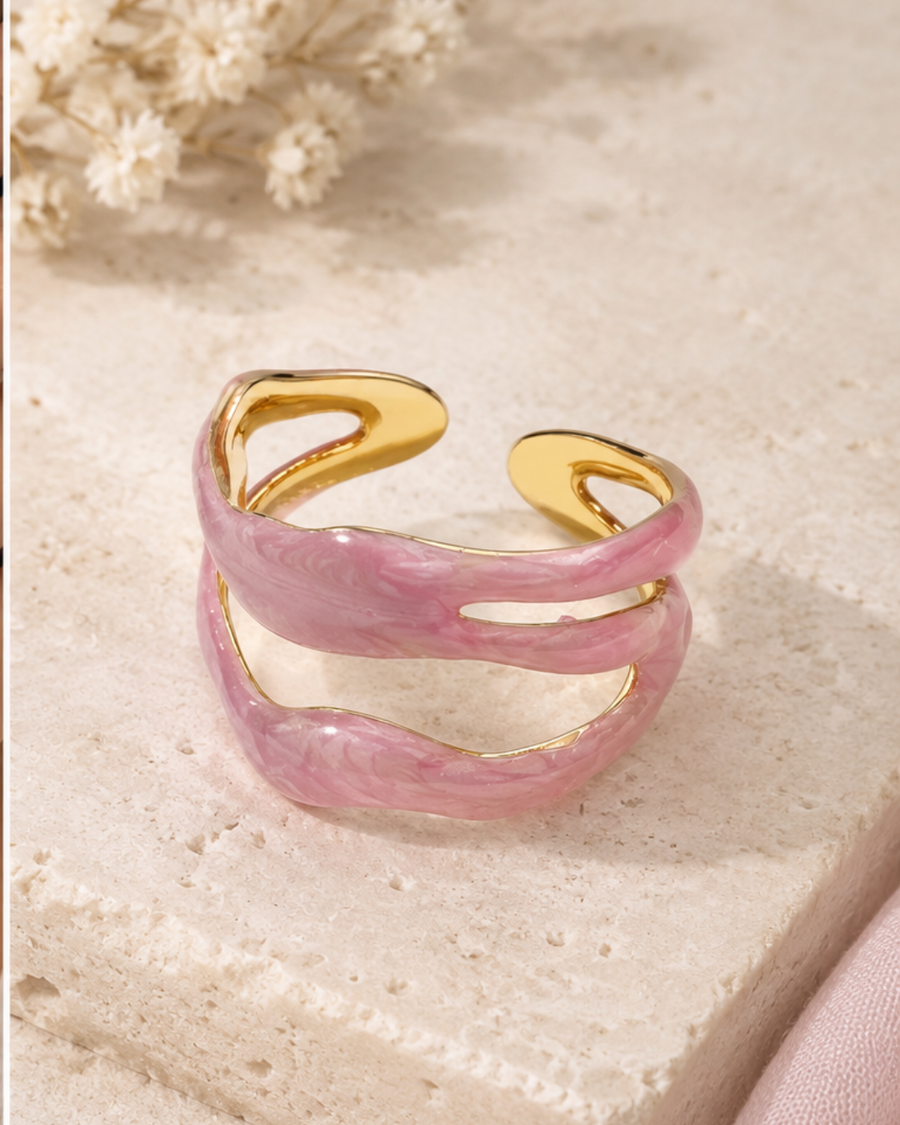 Rose Pink Enamel Statement Cuff Bangle