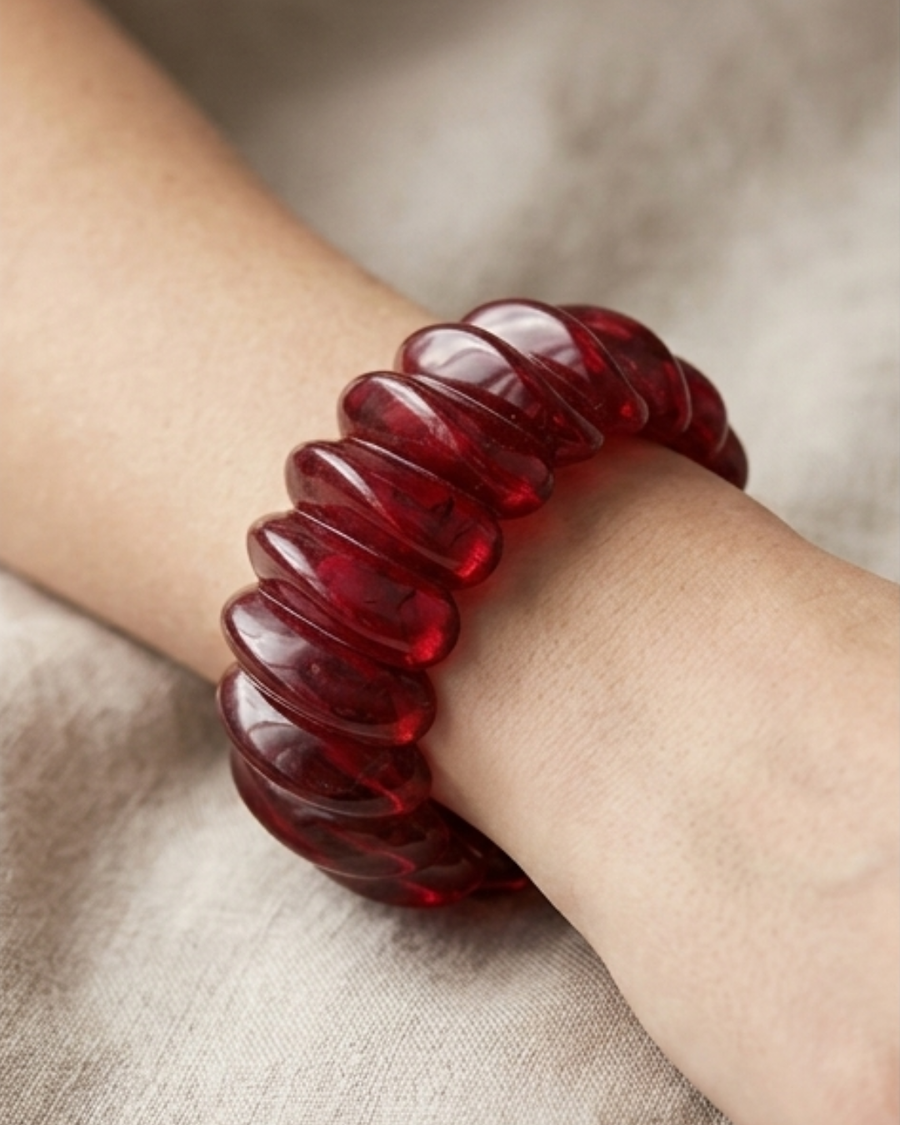 Acrylic Stretchable Bangle- Cherry Red