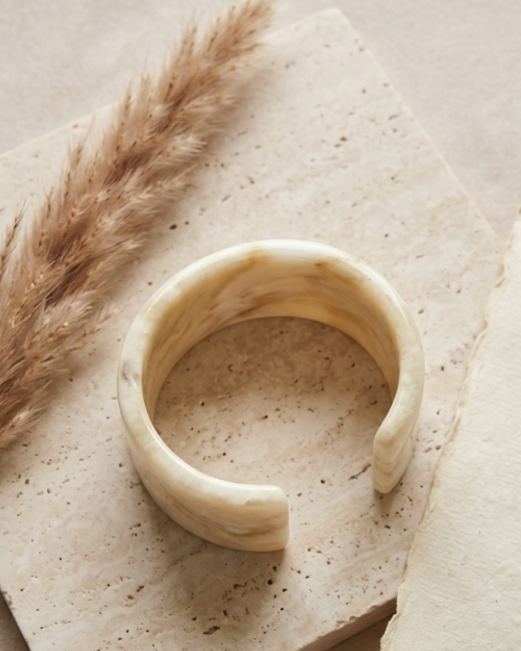 Wide Brimmed Resin Bangle- White