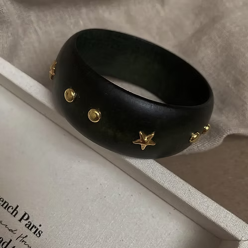 Statement Wooden Bangle - Black