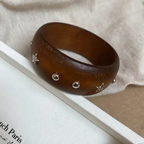 Statement Wooden Bangle - Coffee