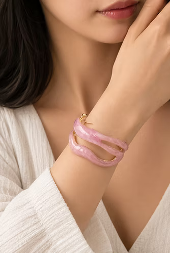 Rose Pink Enamel Statement Cuff Bangle