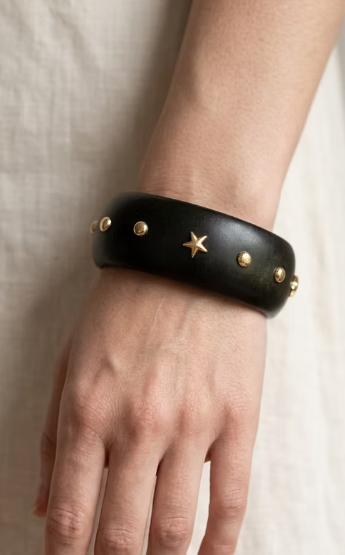 Statement Wooden Bangle - Black