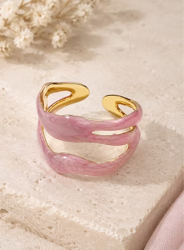 Rose Pink Enamel Statement Cuff Bangle