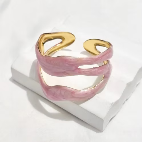 Rose Pink Enamel Statement Cuff Bangle