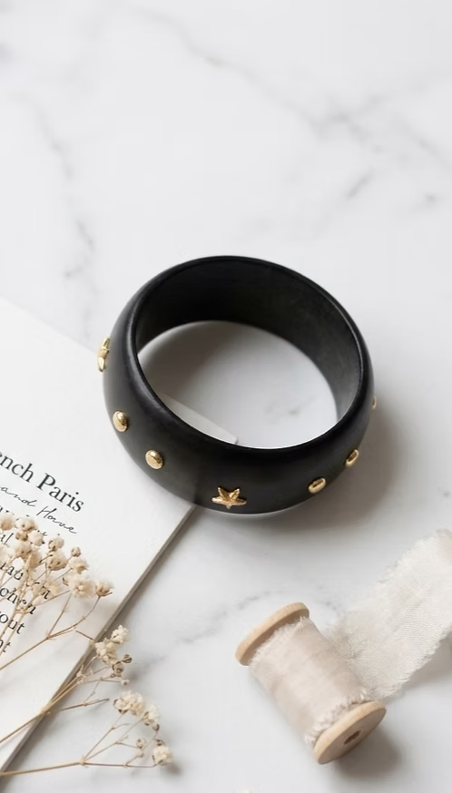 Statement Wooden Bangle - Black